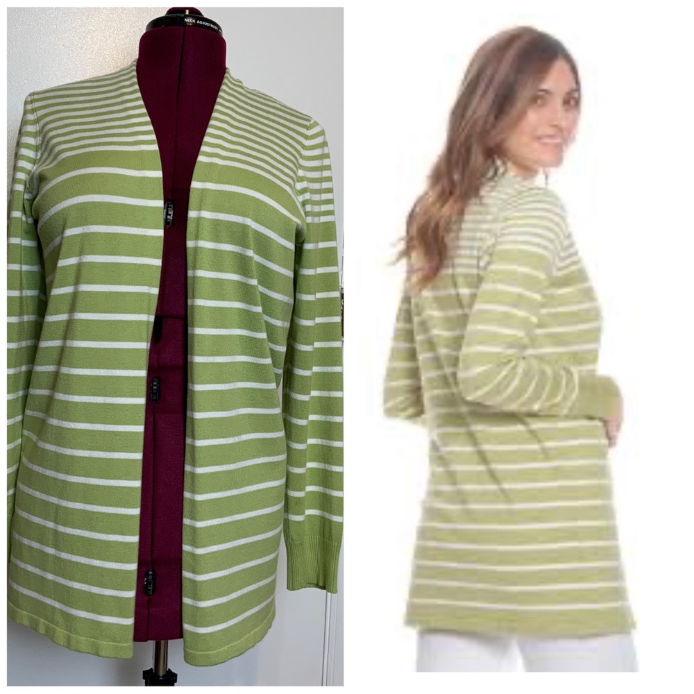 Like New Cyrus Open Front Cardigan Knitwear Striped Green/White M Women